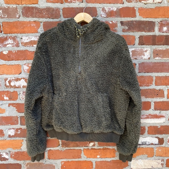 Lululemon Oh So Sherpa Half Zip Hoodie Dark Olive Size 14 - Picture 1 of 6